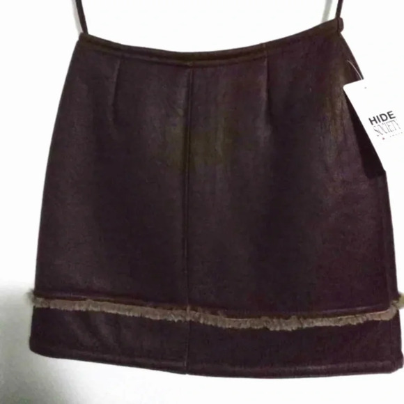 Hide  Society Genuine Sheepskin Shearling Leather Mini SkirT Brown Luxury S - Picture 1 of 5
